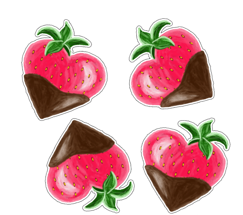 Chocolate Covered Strawberry Heart Stickers - Set of 4 Vinyl